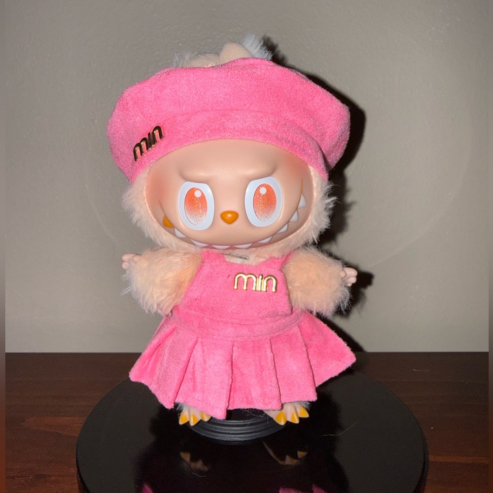 Labubu outfit- Velvety pink dress and hat